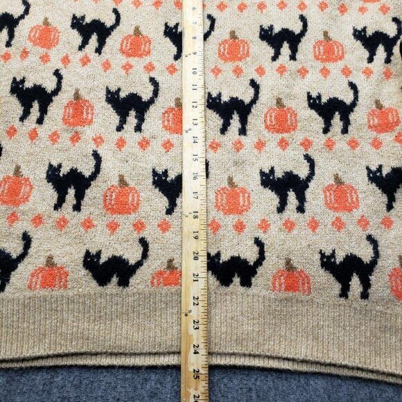Vince Camuto Black Cat Pumpkin Sweater Tan Women’s Size L Fall Autumn - Picture 5 of 7